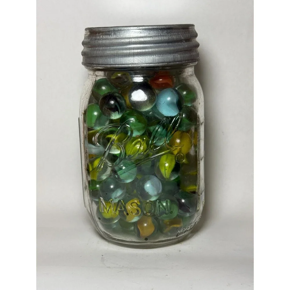 Ball Mason Pint Canning Vintage Jar and Glass Marbles #3